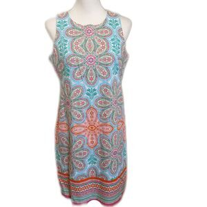 London Times multicolor patterned sleeveless sheath dress, 97% cotton 10